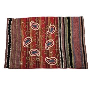 Pier 1 Imports Maroon‎ Paisley Boho Tapestry Rectangle Pillow Cover 12x18 R46